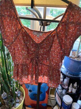 HIPPY ROSE, cropped ditzy print rushed and gathered top